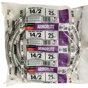 New Armorlite Wiring Solid Metal Clad Cable 14/2 Black/White Aluminum Armor 25'